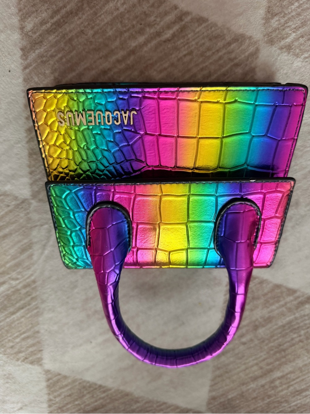 Jacquemus inspired  Rainbow Croc-Embossed Mini Bag in Multicolor